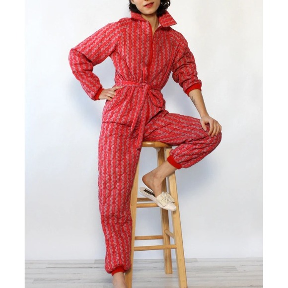 Vintage Quilted Insulated Red Floral Jumpsuit Women´s...